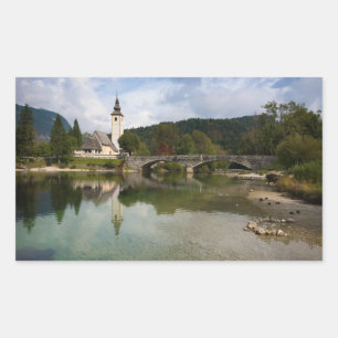 Sticker Rectangulaire Bohinj lac et église, Slovénie rectangle autocolla