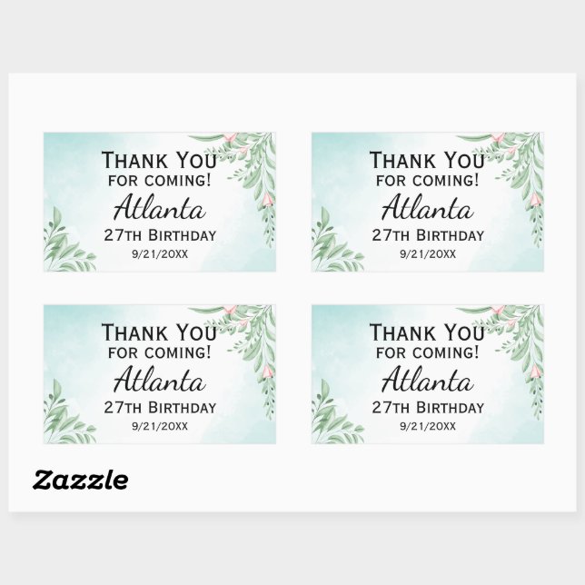 Sticker Rectangulaire Boho Dusty Blue Eucalyptus Green 30e anniversaire (Feuille)