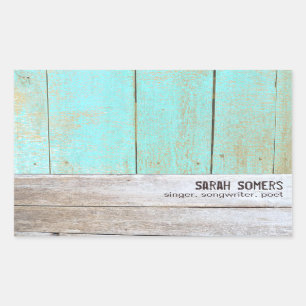 Sticker Rectangulaire Bois rustique Vintage, Turquoise