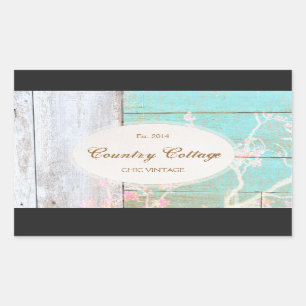Sticker Rectangulaire Bois rustique Vintage, Turquoise