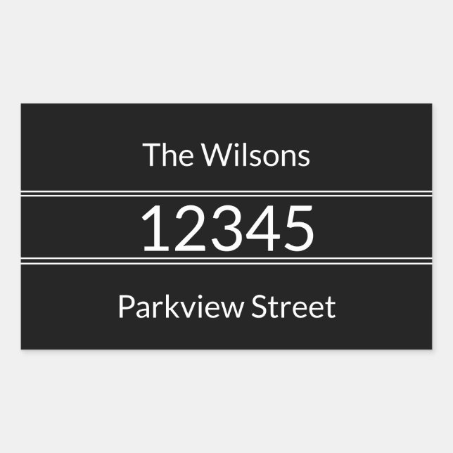 Sticker Rectangulaire Boîte aux lettres simple Black & White Name Street (Devant)