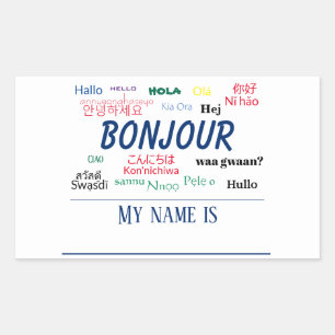 Sticker Rectangulaire Bonjour Bonjour World Travel Langues Colorée Nom