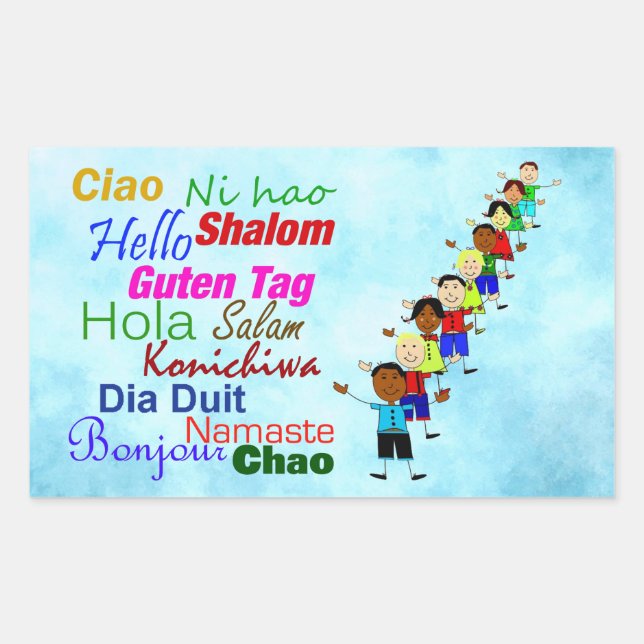 Sticker Rectangulaire Bonjour Dans De Nombreuses Langues (Devant)