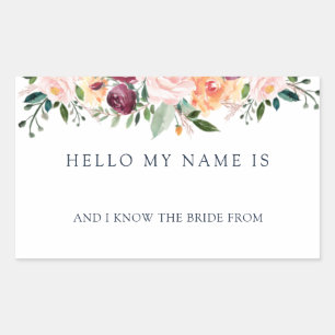 Sticker Rectangulaire Bonjour mon nom est Fête des mariées Nom Tags
