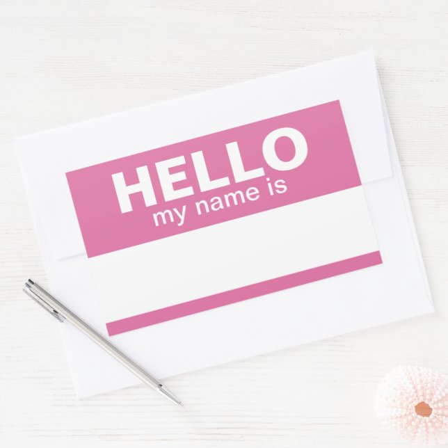 Sticker Rectangulaire Bonjour mon nom est - Rose - Nom de l'employé pers (Enveloppe)