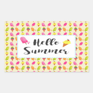 Sticker Rectangulaire Bonjour Popsicles d'été et crème glacée