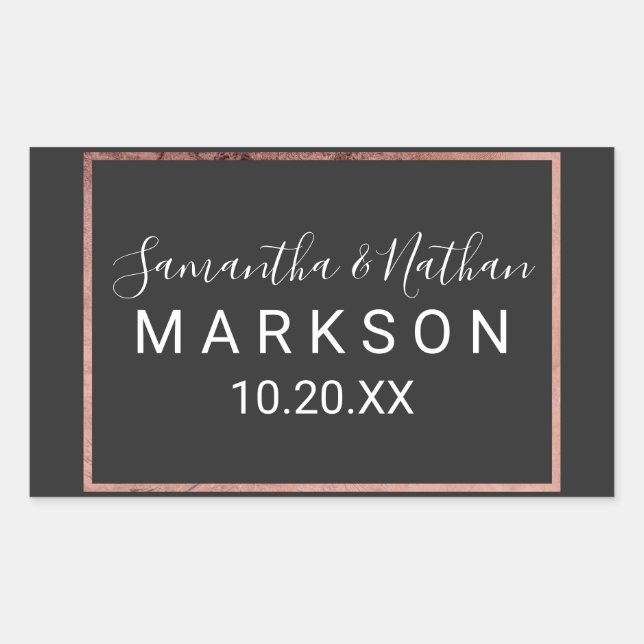 Sticker Rectangulaire Bordure rose Gold Outline Mariage noir simple (Devant)