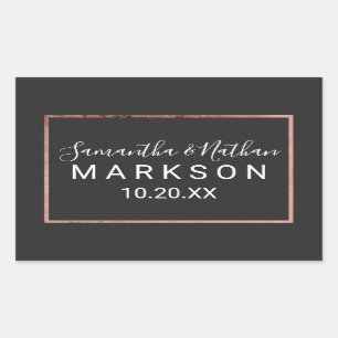 Sticker Rectangulaire Bordure rose Gold Outline Mariage noir simple