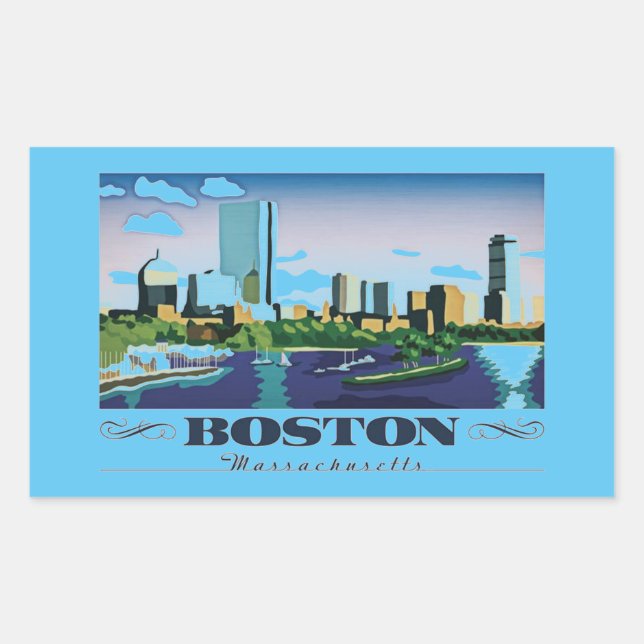 Sticker Rectangulaire Boston, Massachusetts (Devant)