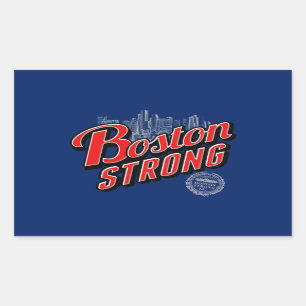 Sticker Rectangulaire Boston Strong dans un décor rouge et bleu