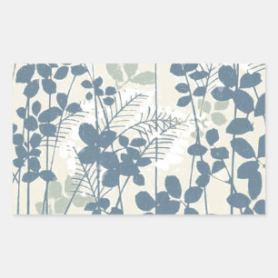 Sticker Rectangulaire Botanique Bleu Japonais Vintage : Fougère à Feuill