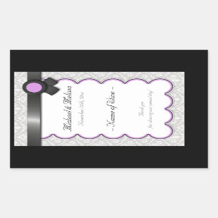 Sticker Rectangulaire Botte de vin Mariage damassé violet et gris Étique