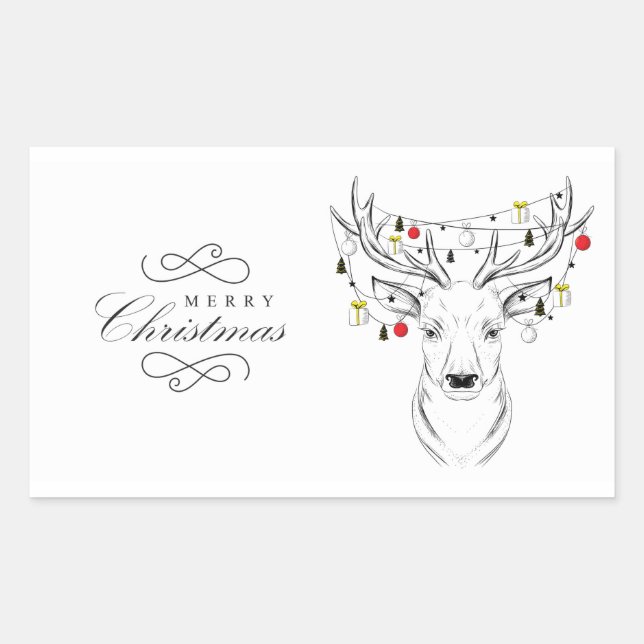 Sticker Rectangulaire Bougie de Noël des cerfs (Devant)