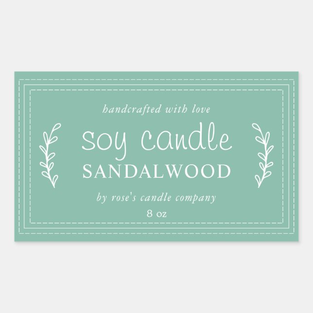 Sticker Rectangulaire Bougie végétale personnalisée XL en soja Vert Jade (Devant)