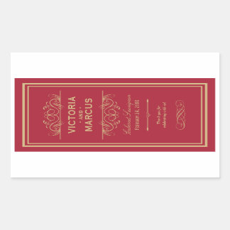 Sticker Rectangulaire Bouteille de vin Mariage rouge et or Monogramme Fa