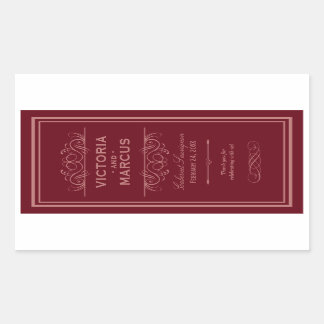 Sticker Rectangulaire Bouteille de vin Mariage rouge Monogramme Favorise