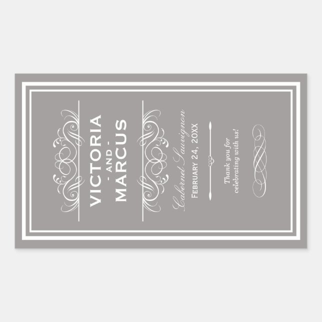 Sticker Rectangulaire Bouteille Mariage en eau Monogramme Favoriser les  (Devant)