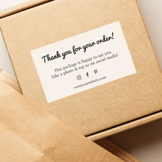 Sticker Rectangulaire Boutique minimaliste Ecru Blanc Merci noir