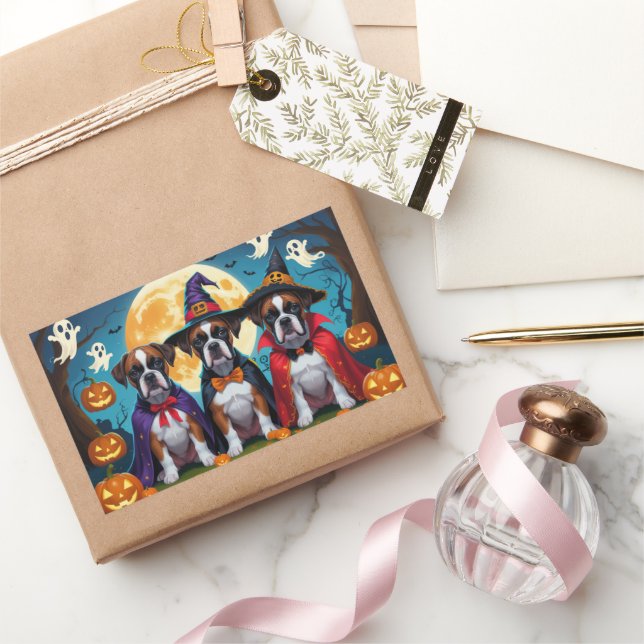 Sticker Rectangulaire Boxer Chiens Citrouille Halloween Funny (Cadeaux)