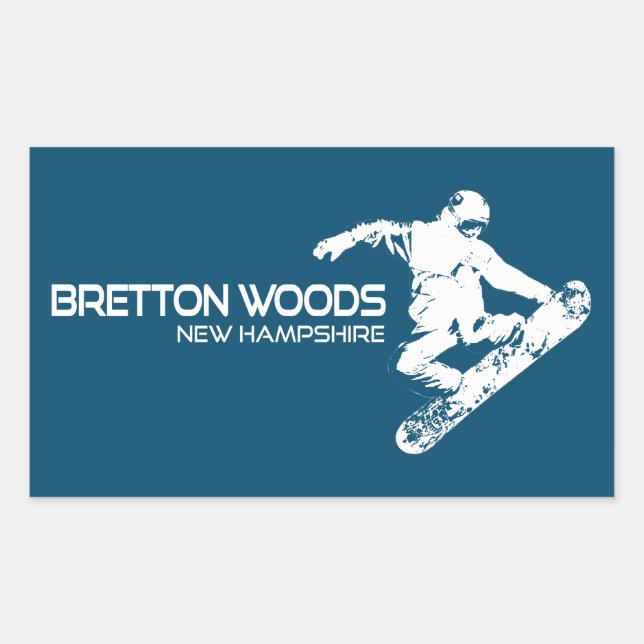 Sticker Rectangulaire Bretton Woods New Hampshire Snowboardeur (Devant)