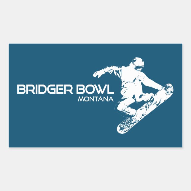 Sticker Rectangulaire Bridger Bowl Montana Snowboarder (Devant)