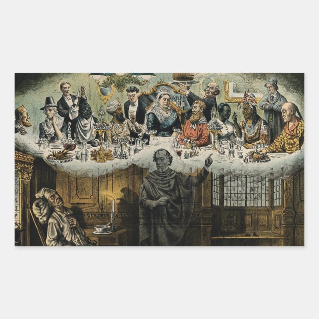 Sticker Rectangulaire British Scrooge Queen Victoria Dîner de Noël (Devant)