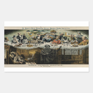 Sticker Rectangulaire British Scrooge Queen Victoria Dîner de Noël
