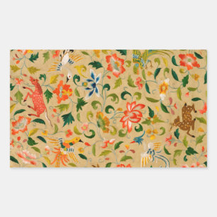 Sticker Rectangulaire Broderie animale vintage en crewel : Tapisserie an