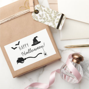 Sticker Rectangulaire Broom, Casquette de sorcière, chauves-souris et ar