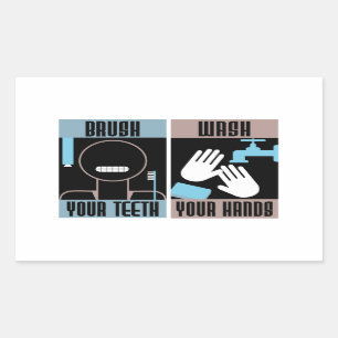 Sticker Rectangulaire Brossez vos dents Lavez vos mains Retro Reminder