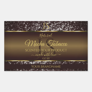 Sticker Rectangulaire Brown doré avec initiales Parties scintillant Étiq