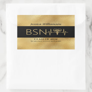 Sticker Rectangulaire BSN RN LPN Nurse Graduton Party Elegant Black Gold