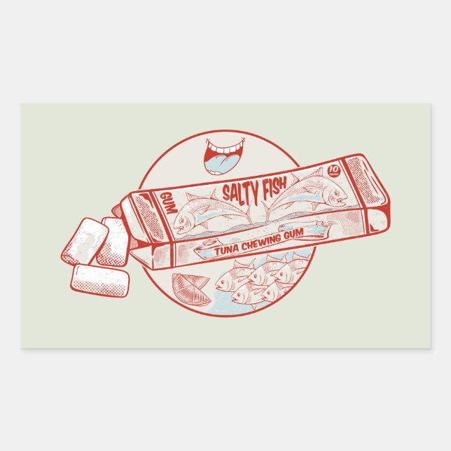 Sticker Rectangulaire Bubble gomme drôle thon saveur de poisson (Devant)