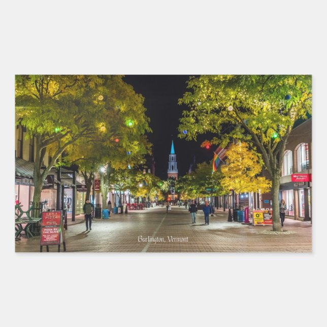 Sticker Rectangulaire Burlington, Vermont, photo de la ville, (Devant)