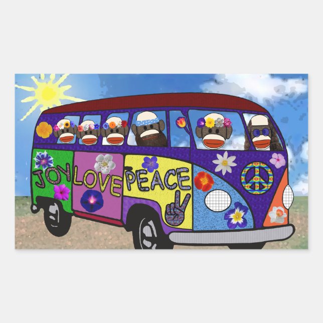 Sticker Rectangulaire Bus de paix de Sock Monkey (Devant)