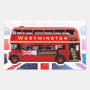 Sticker Rectangulaire Bus vintage rouge à deux étages