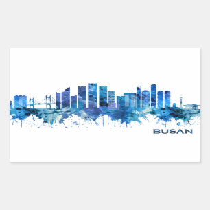 Sticker Rectangulaire Busan Corée du Sud Skyline Blue