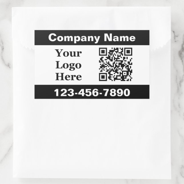 Sticker Rectangulaire Business Black White Nom de l'entreprise Logo Code (Sac)