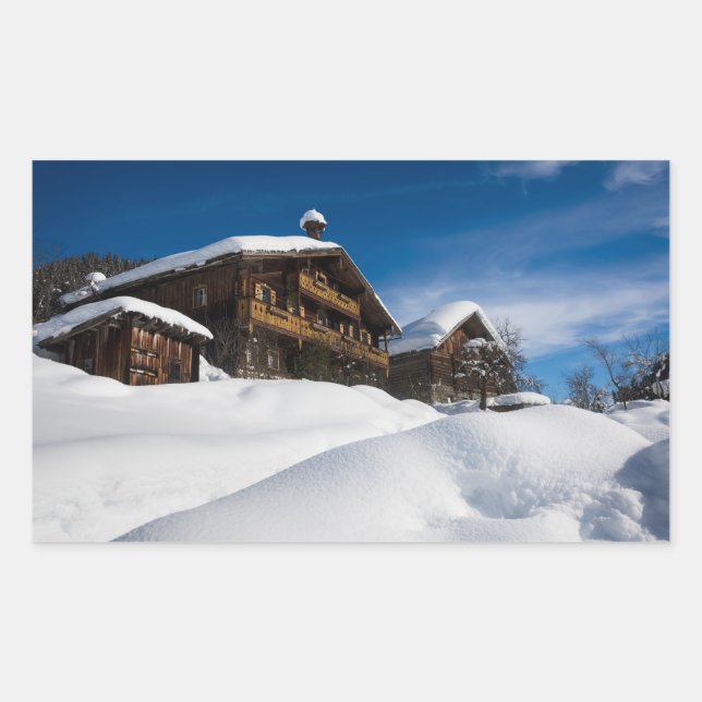 Sticker Rectangulaire Cabines traditionnels en bois de neige (Devant)