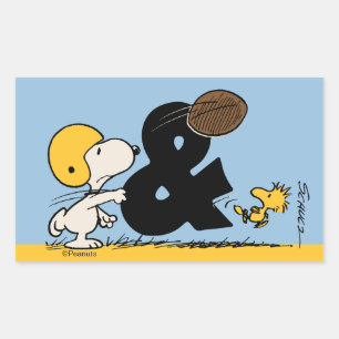 Sticker Rectangulaire cacahuètes   Football Snoopy & Woodstock