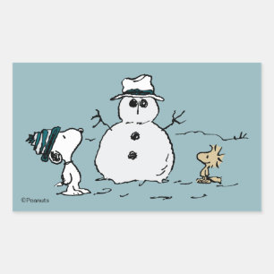 Sticker Rectangulaire cacahuètes   Snoopy & Woodstock Build A Snowman