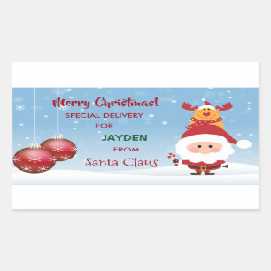 Sticker Rectangulaire Cadeau De Livraison Spéciale Du Père Noël, Rudolph