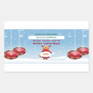 Sticker Rectangulaire Cadeau Du Père Noël Pour Enfants, Rudolph
