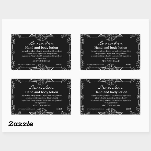 Sticker Rectangulaire Cadre décoratif blanc Arrière - plan noir étiquett (Feuille)