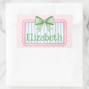 Sticker Rectangulaire Cadre rose et bleu avec un nœud en vichy vert