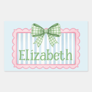 Sticker Rectangulaire Cadre rose et bleu avec un nœud en vichy vert