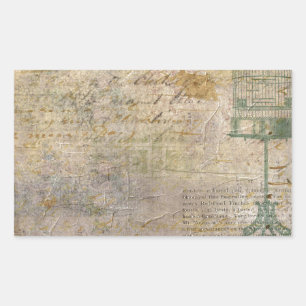 Sticker Rectangulaire Cage vintage d'oiseaux avec script