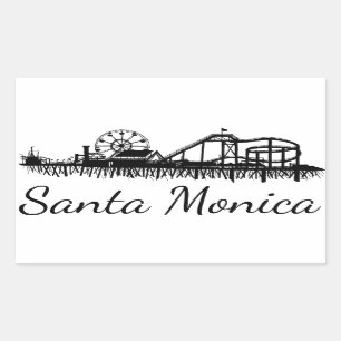 Sticker Rectangulaire California Père Noël Monica CA Pier Beach Ferris W