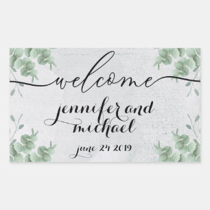 Sticker Rectangulaire Calligraphie de bienvenue Eucalyptus Botanique Ver