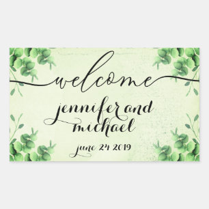 Sticker Rectangulaire Calligraphie de bienvenue Eucalyptus Botanique Ver